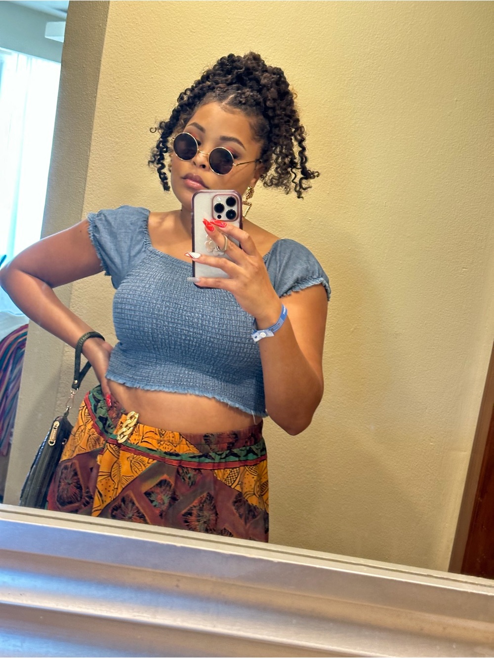 Forever 21 Light Blue Smocked Puff-Sleeve Crop Top